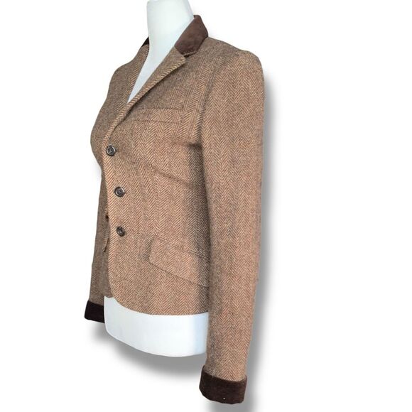 Vintage Ralph Lauren Rugby Blazer Structured Hourglass Herringbone Tweed Brown - Picture 5 of 13